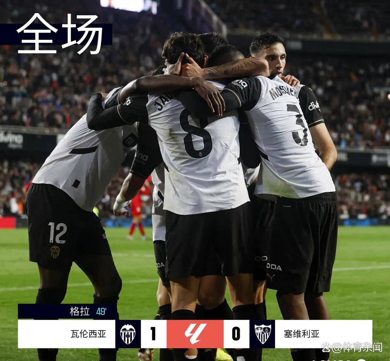 瓦伦西亚战平塞维利亚，积分平稳增长